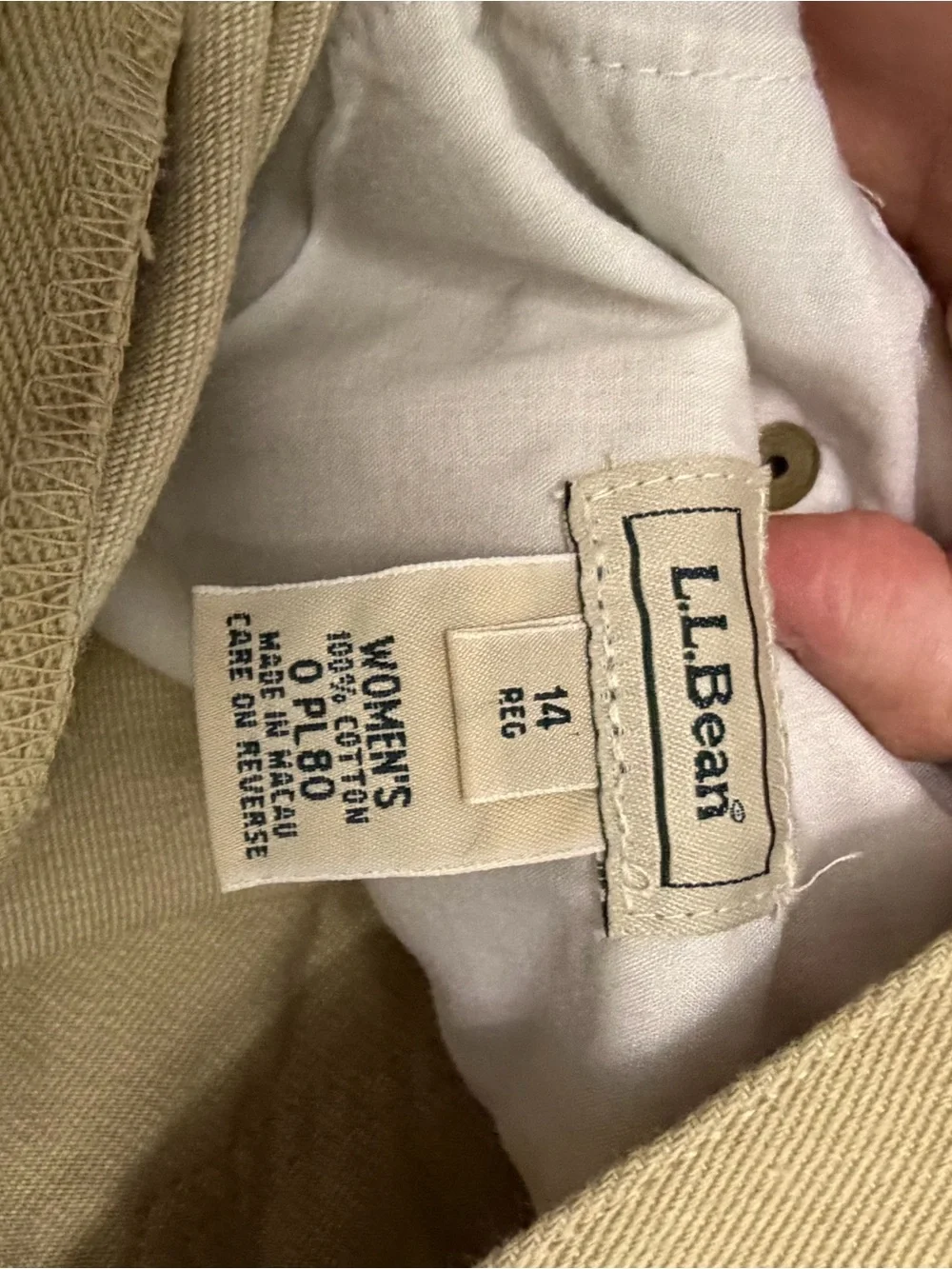L.L. Bean Khaki Cropped Straight Leg Pants Vintage Women’s Size 14 REG
